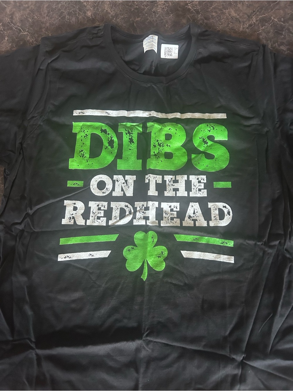 Dibs On The Redhead Black T-Shirt with Green Print
